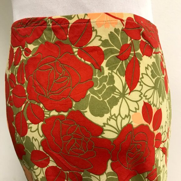Harari red peach green floral silk midi skirt XL made in USA vintage - Picture 6 of 6